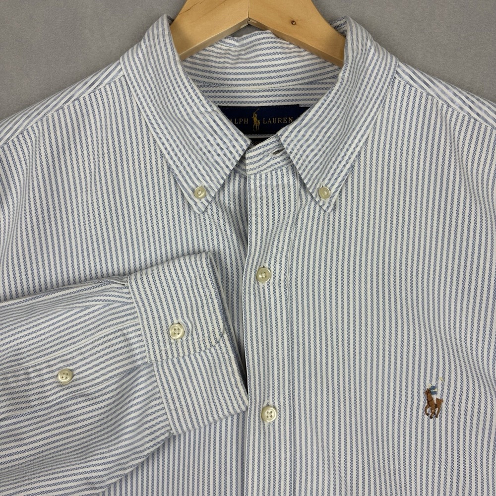 Polo Ralph Lauren Oxford Shirt Men’s XL Blue Striped Flesh Pony Long Sleeve